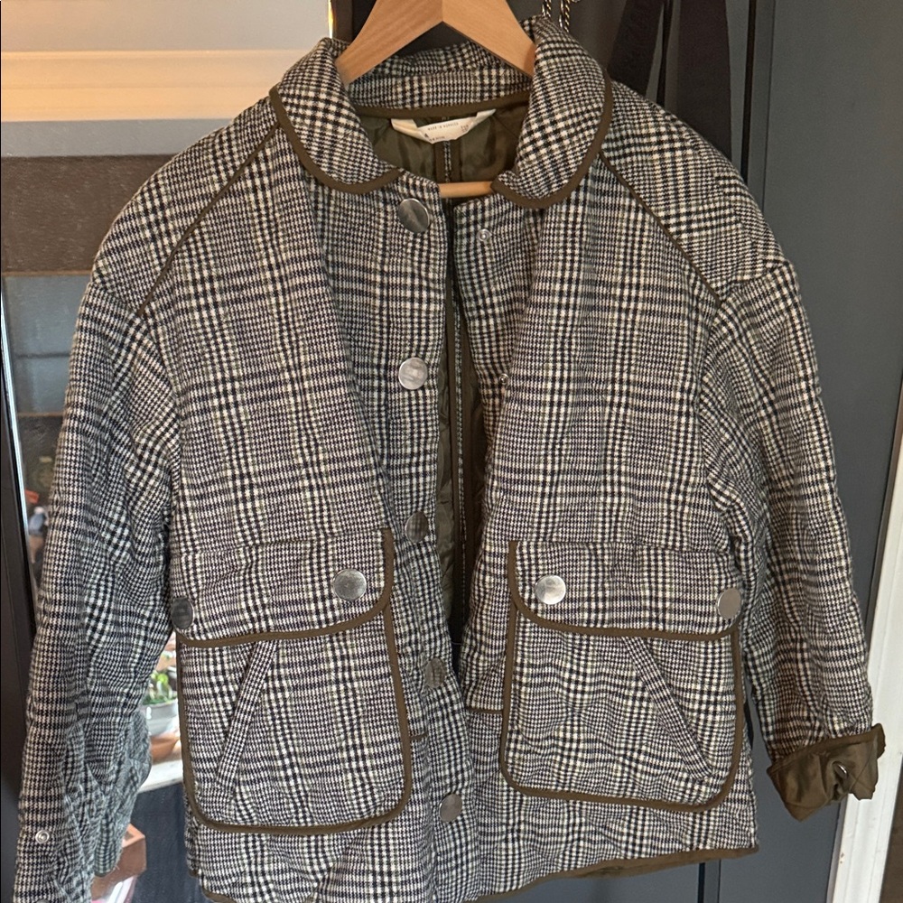 Zara Black and White Checkered quilted Jacket